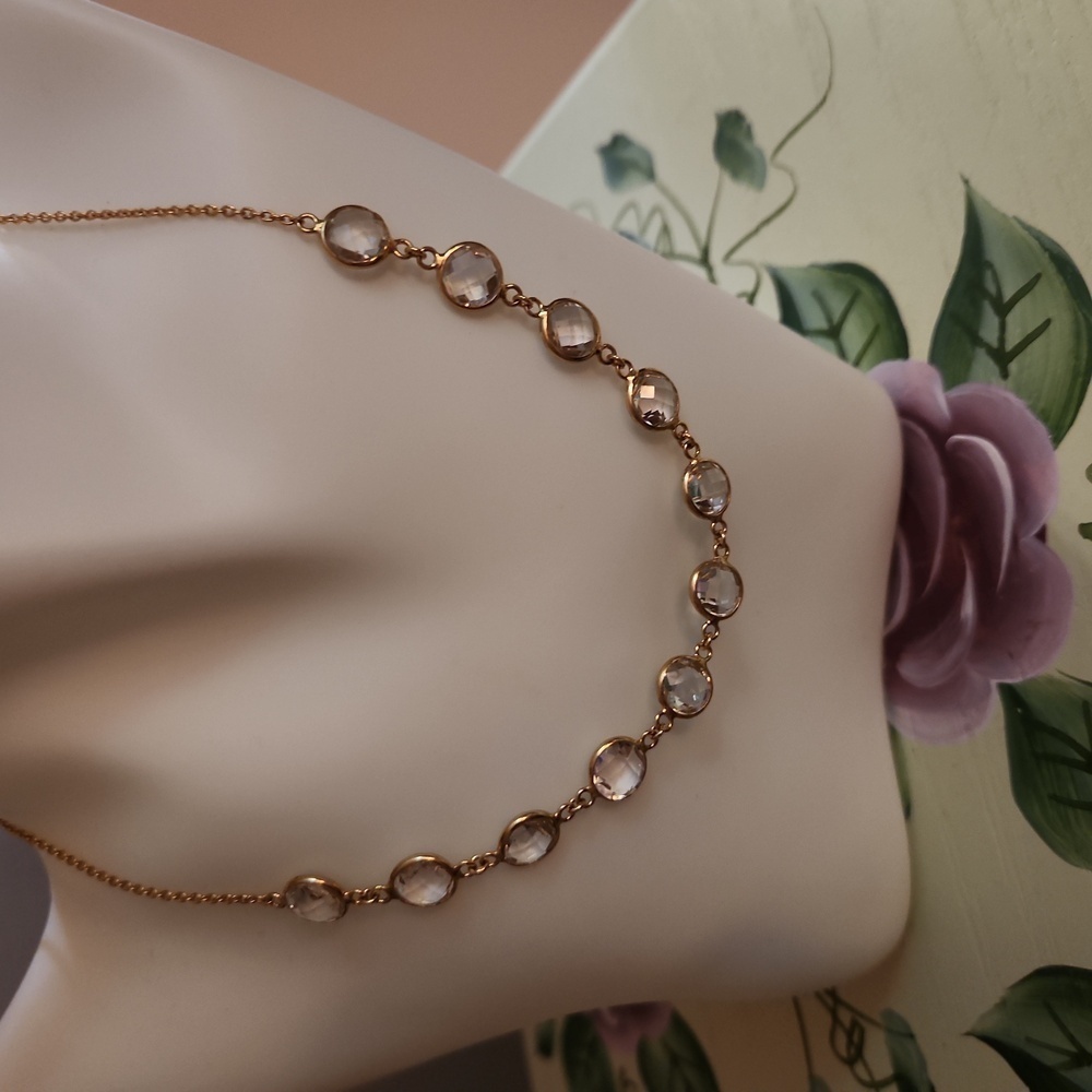JTV Rose Gold and Clear Crystal Station Necklace
